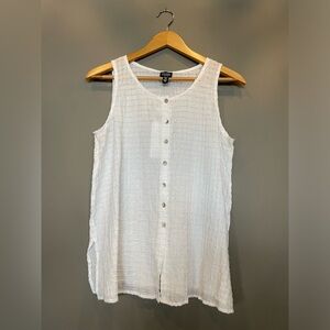 Eileen fisher White Sleeveless Button-Front Textured cotton Tank